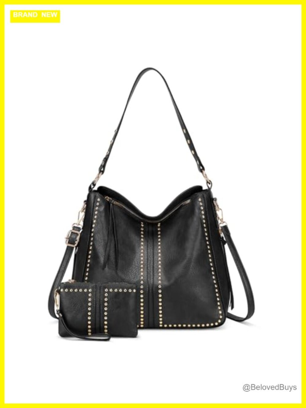 PU Leather Hobo Shoulder Bag and Wallet Set with Adjustable Strap